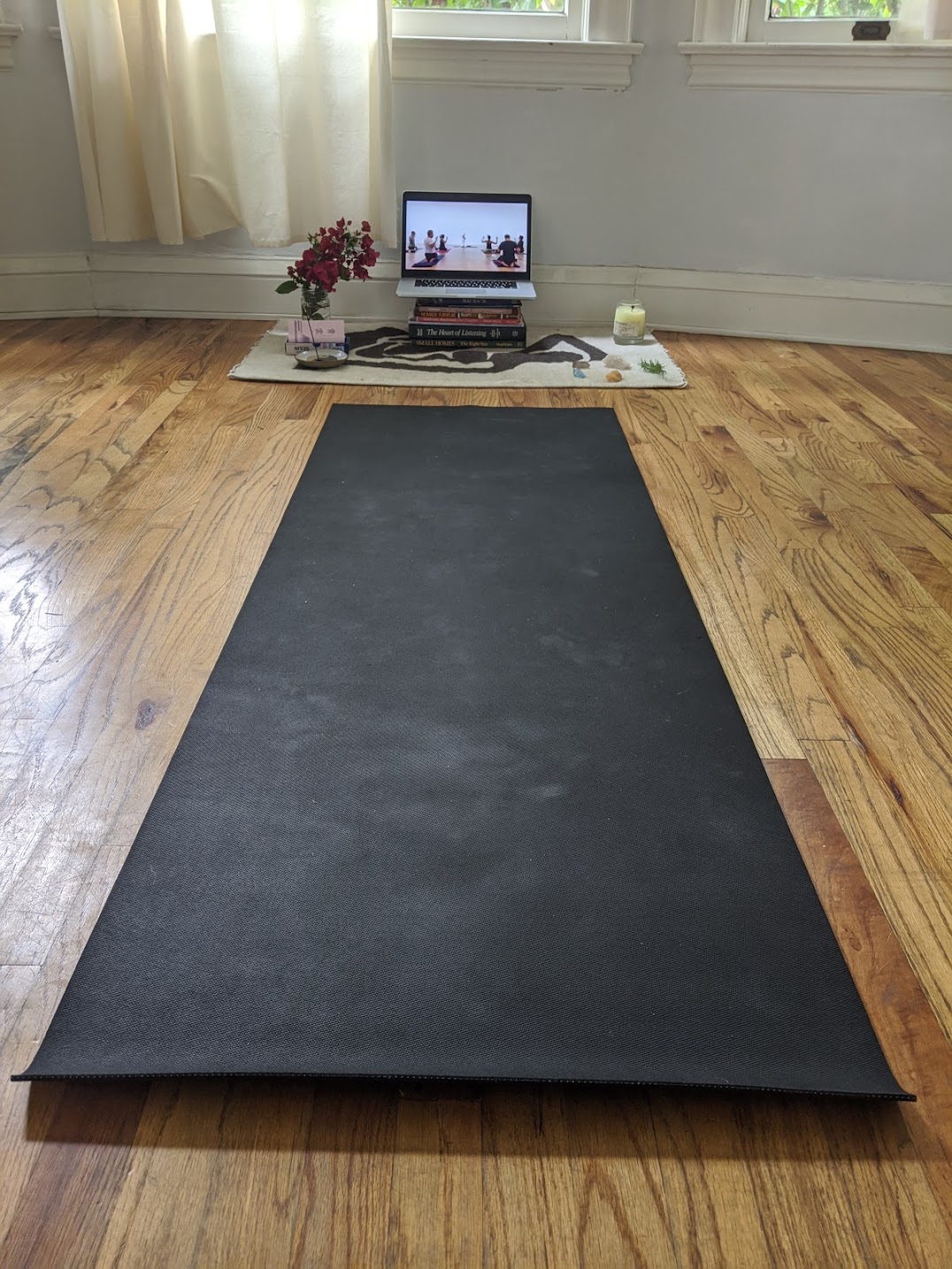 Yoga Mat in front of a Computer Shrine